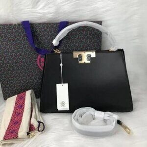 Tory Burch Eleanor Satchell Black Crossbody Tote Bag